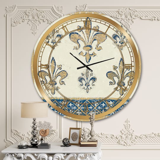 Designart Fleur De Lis Gold Pattern Wall Clock